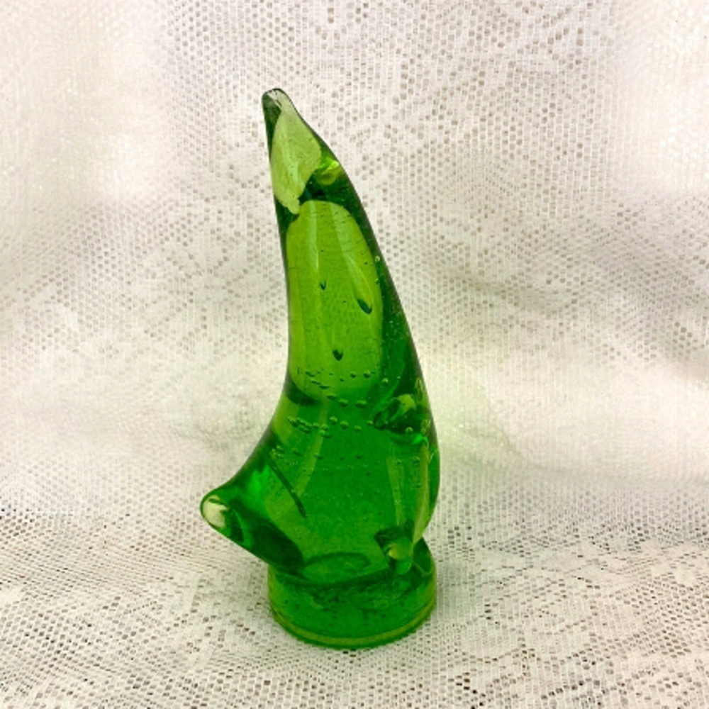 HandBlown Green Glass Seal Paper Weight Marine Life